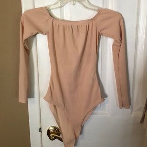 Pink/nude long sleeve off the shoulder body suit